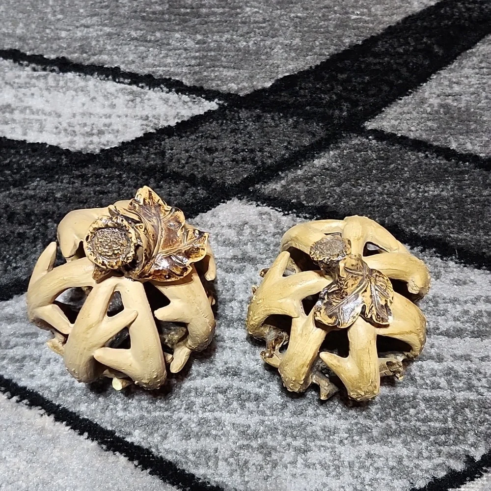 DEER ANTLERS PUMPKIN SHAPED RESIN RUSTIC FALL DECOR SET-OF-2